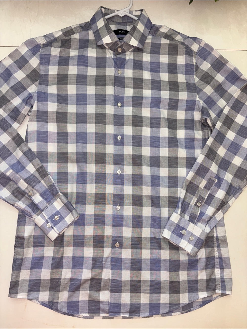 Boss Slim Fit Blue and Gray Check Button-Down Shirt